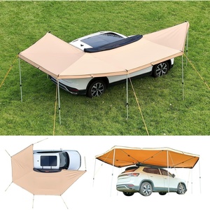 VEVOR Vehicle Awning 6.6’x8.2′ Roof Rack Pull-Out Sun Shade UV50+ PU3000mm, Retractable Weatherproof 4×4 Side Awning for SUV Outdoor Camping & Overland (Hardware Included), w/Waterproof Storage Bag(Khaki 270° 20*6.7ft Car Awning)