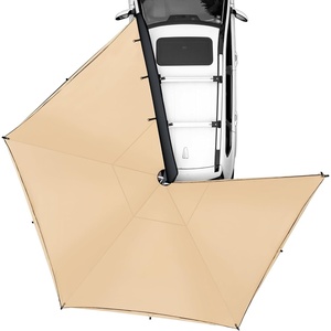 VEVOR Vehicle Awning 6.6’x8.2′ Roof Rack Pull-Out Sun Shade UV50+ PU3000mm, Retractable Weatherproof 4×4 Side Awning for SUV Outdoor Camping & Overland (Hardware Included), w/Waterproof Storage Bag(Khaki 270° 15.4*8.2ft Car Awning)