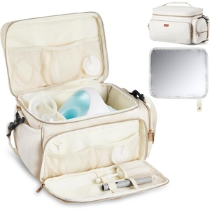 VEVOR Wearable Breast Pump Bag, Breast Feeding Bag with Waterproof Mat, Compatible with Momcozy, Medela & Elvie Pumps, Portable Pump Carrying Case for Work, Travel and Family Use, Black(L Beige)