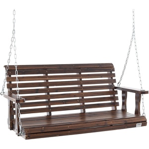 VEVOR Wooden Porch Swing 5.5FT with 2 Side Cup Holders, Heavy Duty 880lbs Patio Swing, Outdoor Swing Hanging Chair, Bench Swing with Adjustable Chains for Front Porch, Yard, Balcony, Garden, White(Brown)