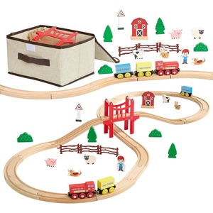 VEVOR Wooden Train Set, 39PCS, Wood Train Track with Magnetic Trains and Railway Accessories, Compatible with Major Brands, Small Town, Christmas Birthday Toy for Kids Toddlers Ages 3-8 Boys and Girls(39pcs)