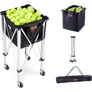 VEVORFoldable Tennis Ball Hopper, Holds 150-180 Tennis Balls, Lightweight Aluminum Alloy Tennis Ball Basket Cart with Wheels for Tennis Player(black)