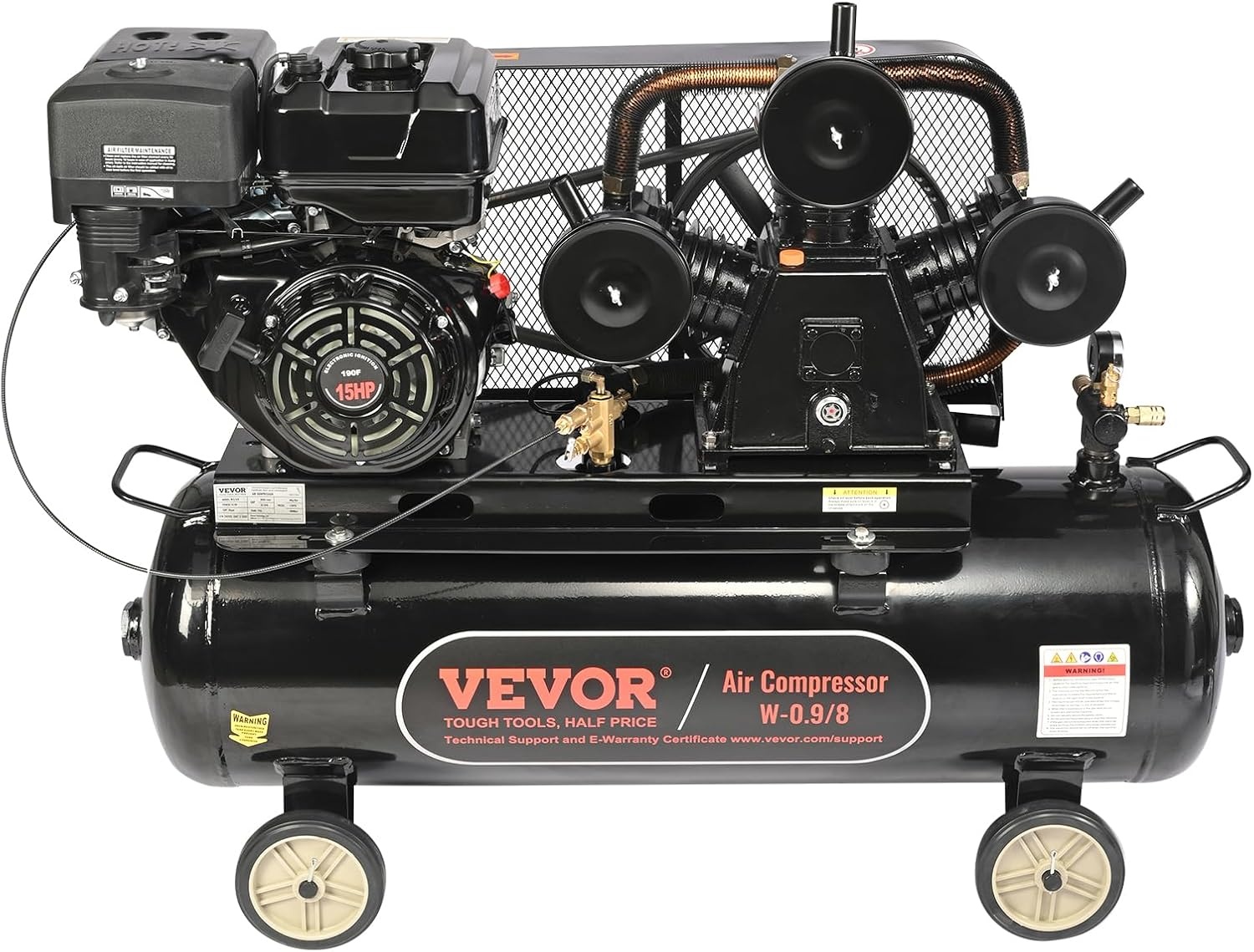 image:imageVEVOR 15HP Gas Powered Air Compressor 30 Gallon Horizontal Air Compressor Tank 33CFM115PSI Gas Driven Piston Pump Air Compressed System with 115PSI Max Pressure for Construction Sites Workshop30 Gallon