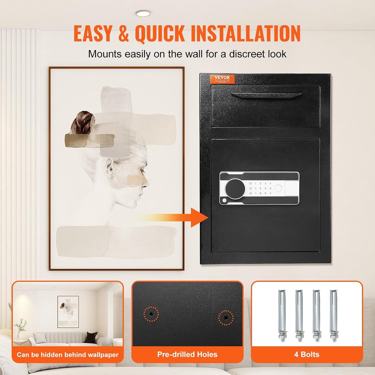 image:imageVEVOR 17 Cub Depository Safe Deposit Safe with Drop Slot Electronic Code Lock and 2 Emergency Keys 1377x1181x1771 Business Drop Slot Safe for Cash Mail in Home Hotel Office14 x 14 x 20