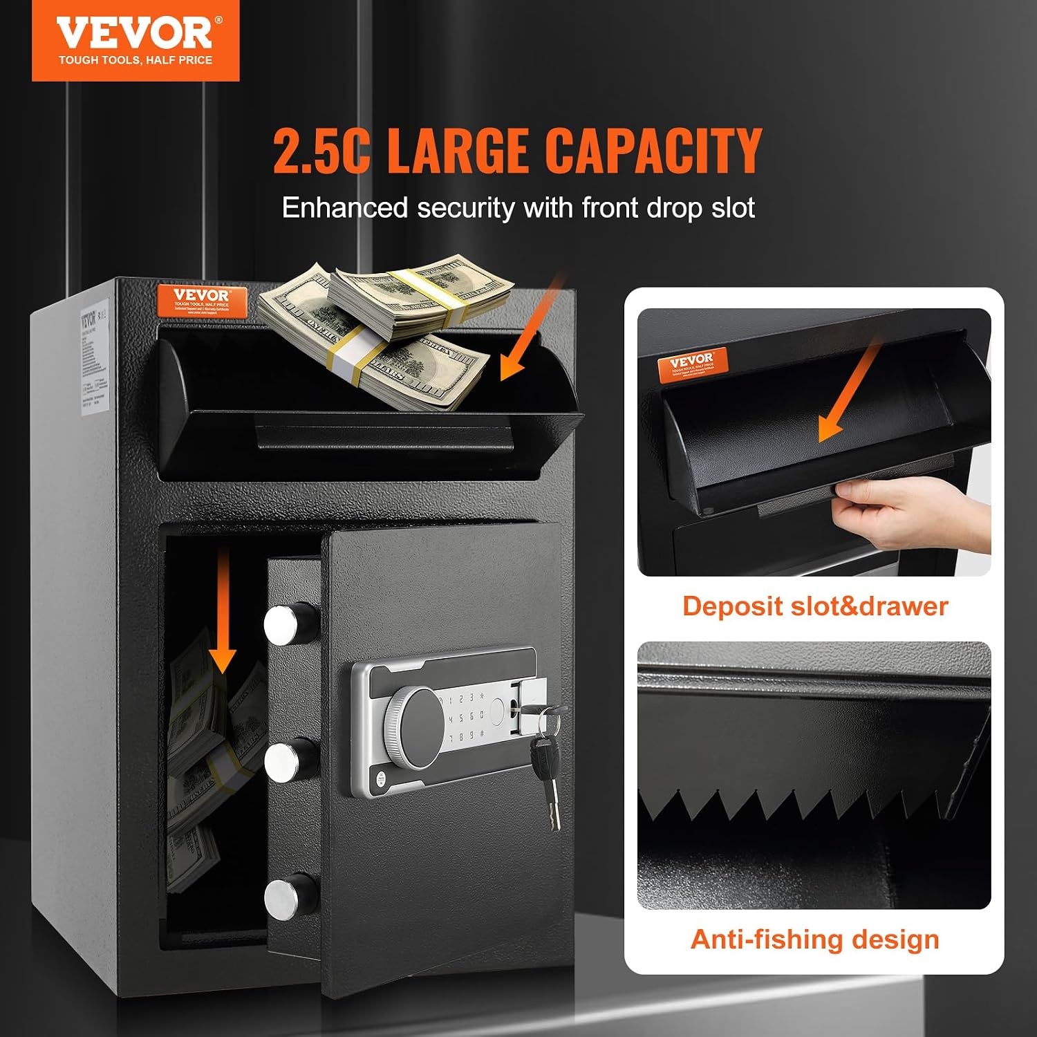image:imageVEVOR 17 Cub Depository Safe Deposit Safe with Drop Slot Electronic Code Lock and 2 Emergency Keys 1377x1181x1771 Business Drop Slot Safe for Cash Mail in Home Hotel Office14 x 14 x 20