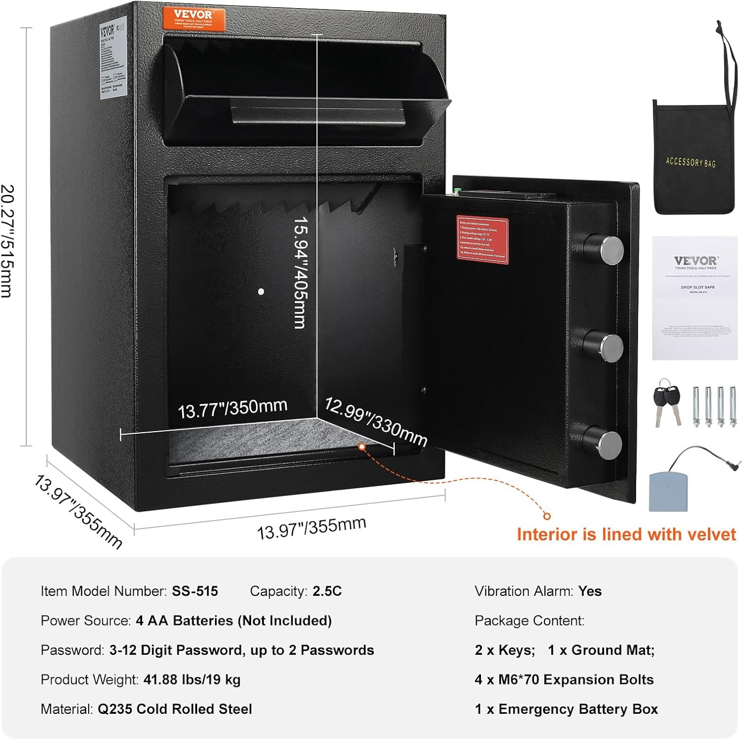 image:imageVEVOR 17 Cub Depository Safe Deposit Safe with Drop Slot Electronic Code Lock and 2 Emergency Keys 1377x1181x1771 Business Drop Slot Safe for Cash Mail in Home Hotel Office14 x 14 x 20