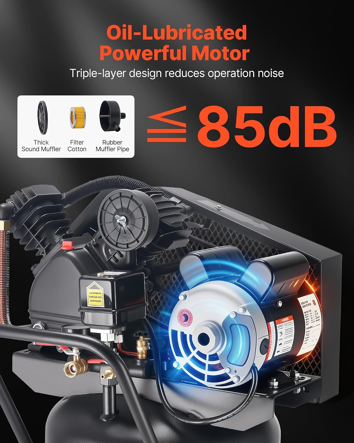 image:imageVEVOR 25Gallon Air Compressor 2HP 55 SCFM at 90PSI Max 200PSI Pressure OilLubricated Air Compressor Tank Portable on Wheels for Auto Repair Tire Inflation Spray Painting Woodwork Nailing 120V