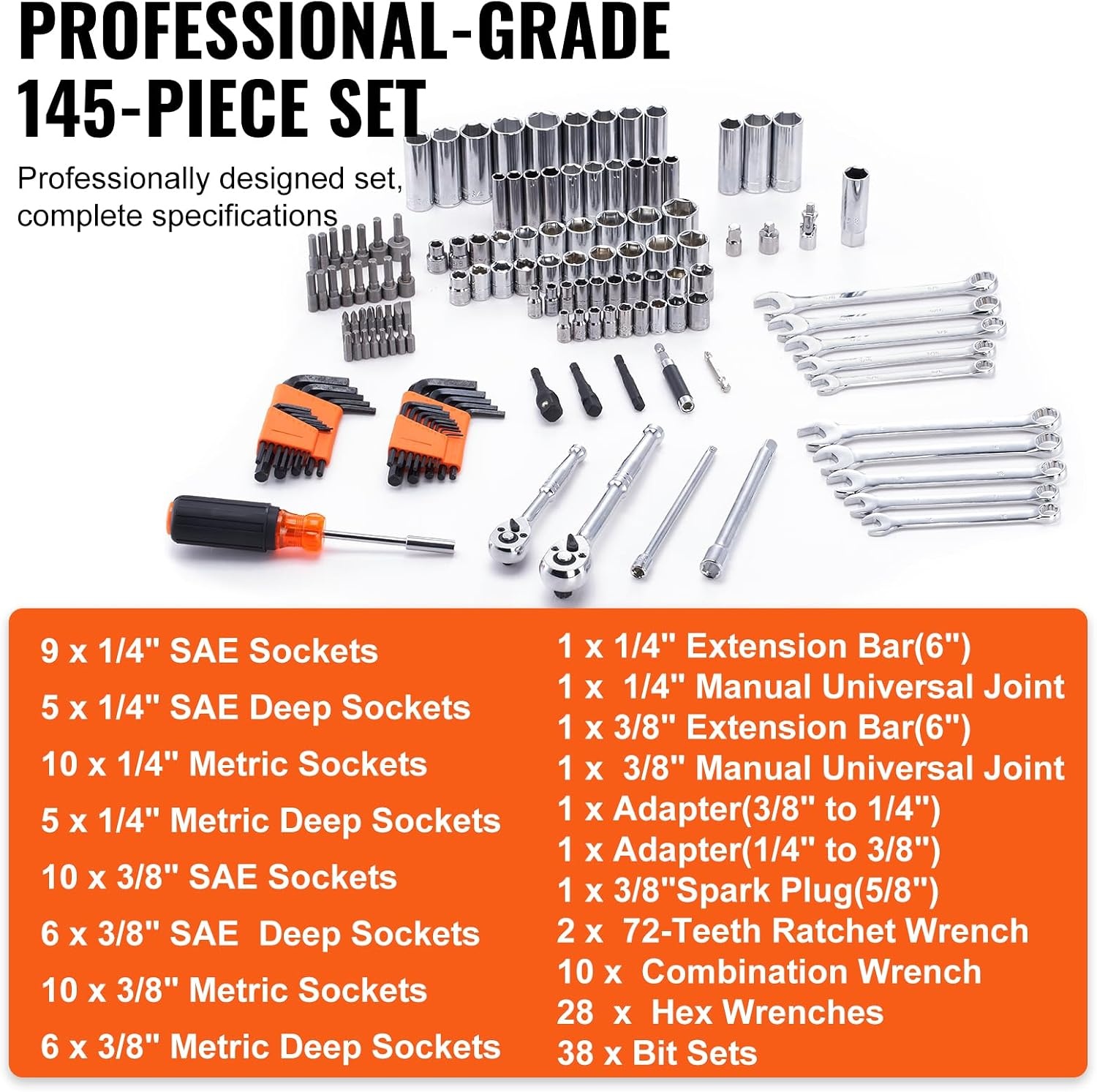image:imageVEVOR 297 PCS Mechanic Tool Set with 4Drawer Tool Box 14 38 12 Drive SAE amp Metric Socket Set Car and Motorcycle Tool Kit with Combination Wrenches Bits Ratchets Spark Plug Sockets1438