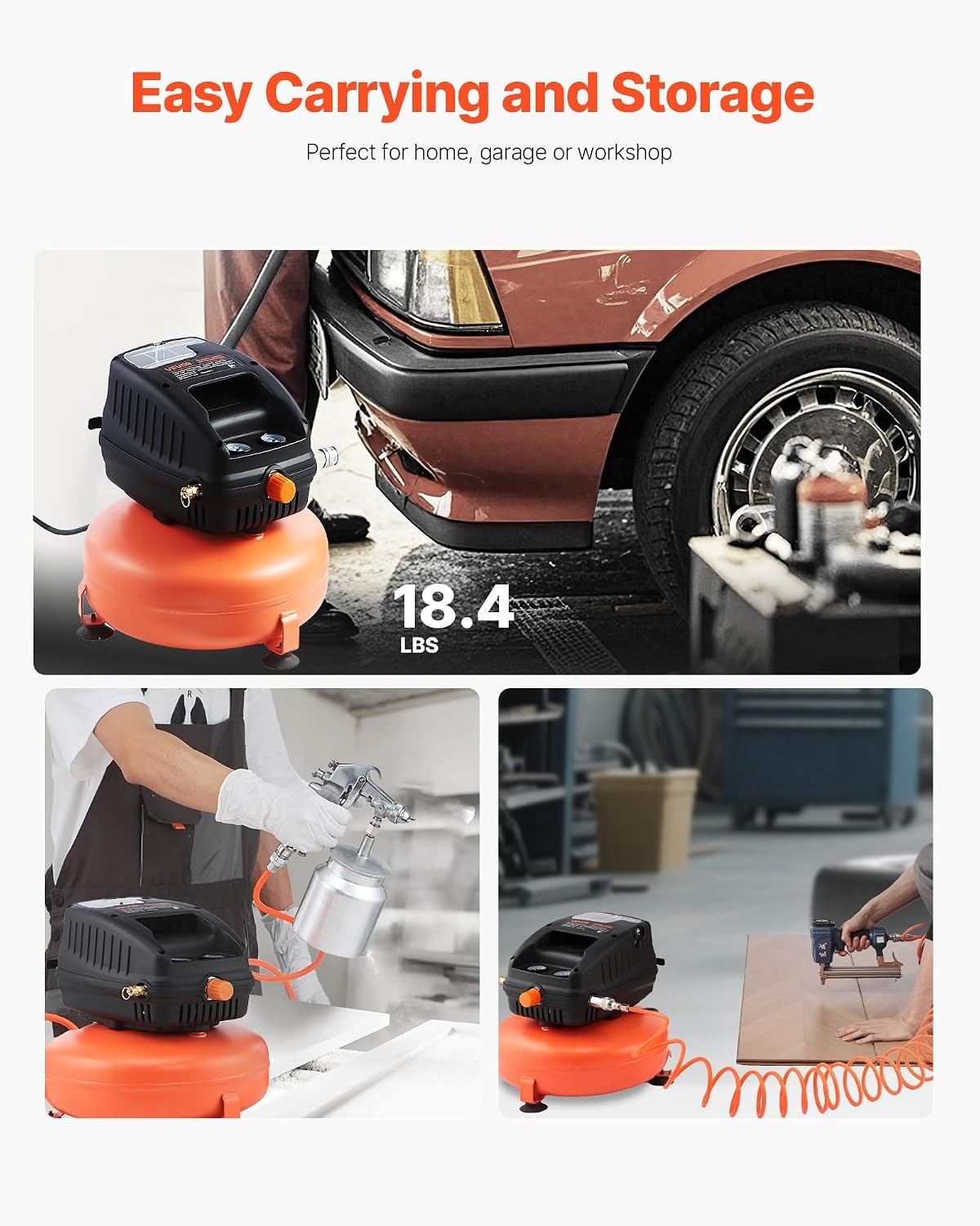 image:imageVEVOR 3 Gallon Air Compressor 13HP 054CFM 90PSI Portable Pancake Air Compressor amp 100PSI Max Working Pressure OilFree Compressor Tank for Tire Inflation Spray Painting Woodwork Nailing 120V