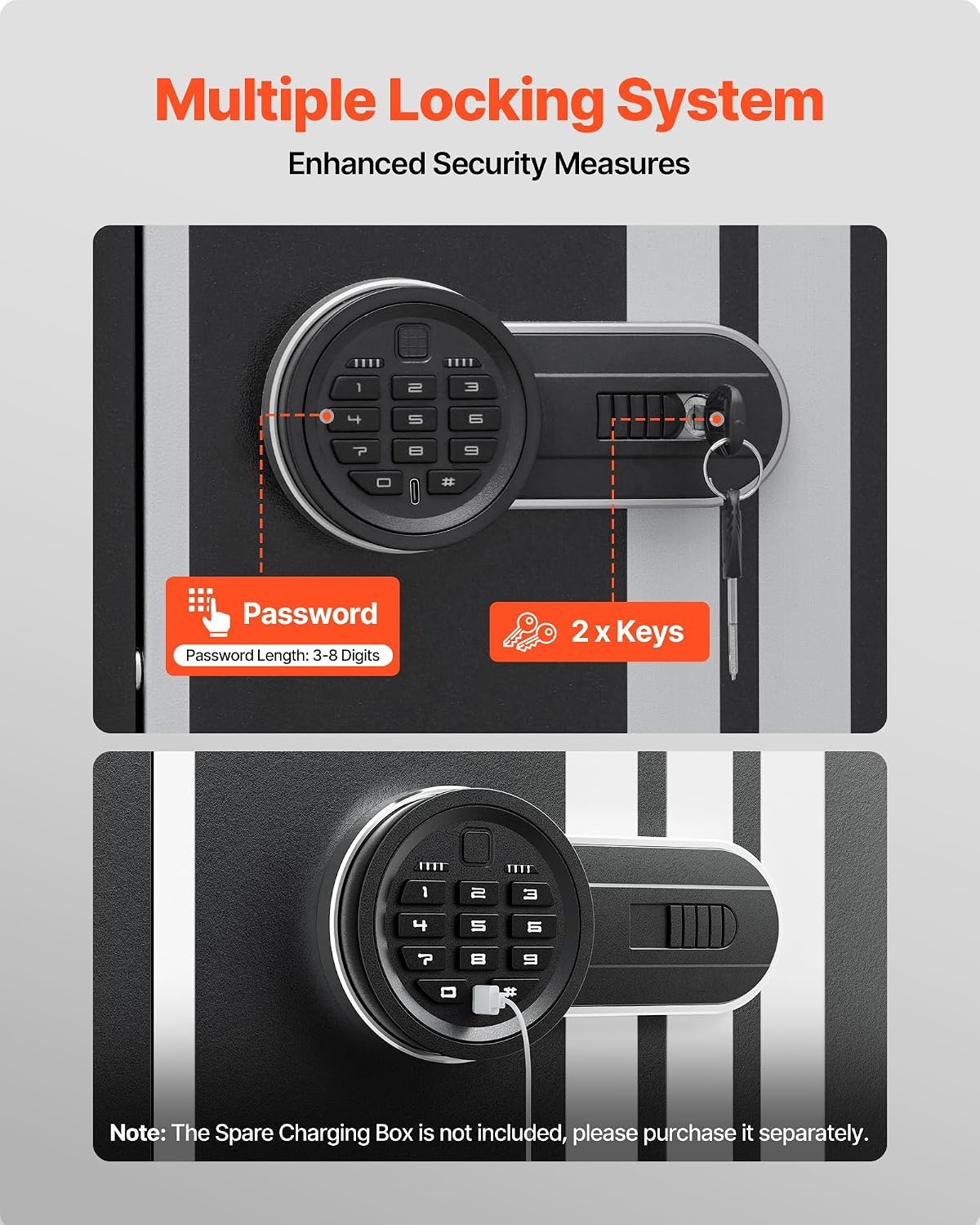 image:imageVEVOR 4 Gun Safe Long Gun Cabinet for Rifles and Pistols Quick Access Rifle Safe with 3 Ammo Slots and 2 Adjustable Racks Large Digital Cabinet with Key and Password LockAssembly Required