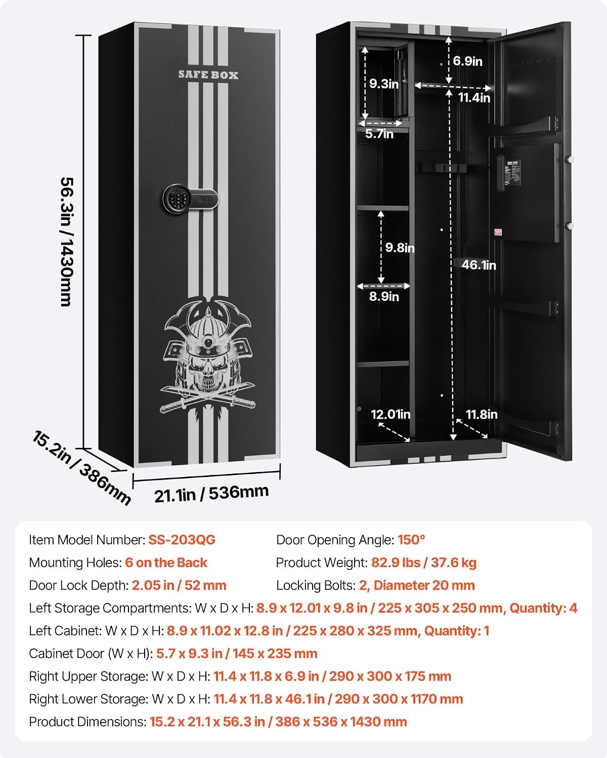 image:imageVEVOR 4 Gun Safe Long Gun Cabinet for Rifles and Pistols Quick Access Rifle Safe with 3 Ammo Slots and 2 Adjustable Racks Large Digital Cabinet with Key and Password LockAssembly Required