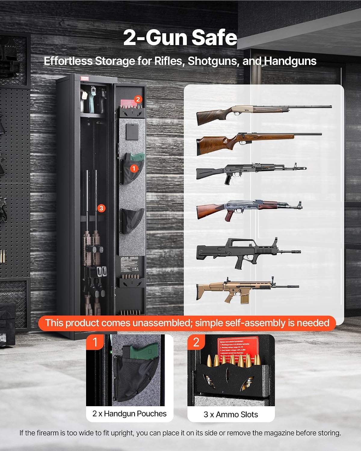 image:imageVEVOR 4 Gun Safe Long Gun Cabinet for Rifles and Pistols Quick Access Rifle Safe with 3 Ammo Slots and 2 Adjustable Racks Large Digital Cabinet with Key and Password LockAssembly Required
