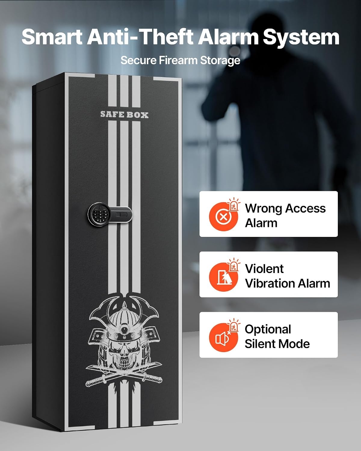image:imageVEVOR 4 Gun Safe Long Gun Cabinet for Rifles and Pistols Quick Access Rifle Safe with 3 Ammo Slots and 2 Adjustable Racks Large Digital Cabinet with Key and Password LockAssembly Required