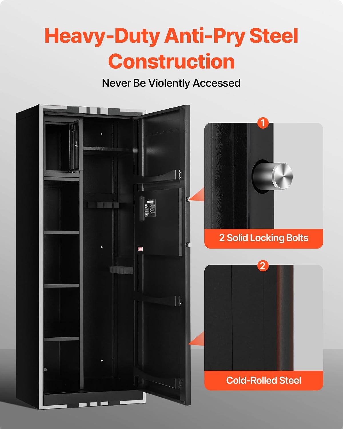 image:imageVEVOR 4 Gun Safe Long Gun Cabinet for Rifles and Pistols Quick Access Rifle Safe with 3 Ammo Slots and 2 Adjustable Racks Large Digital Cabinet with Key and Password LockAssembly Required