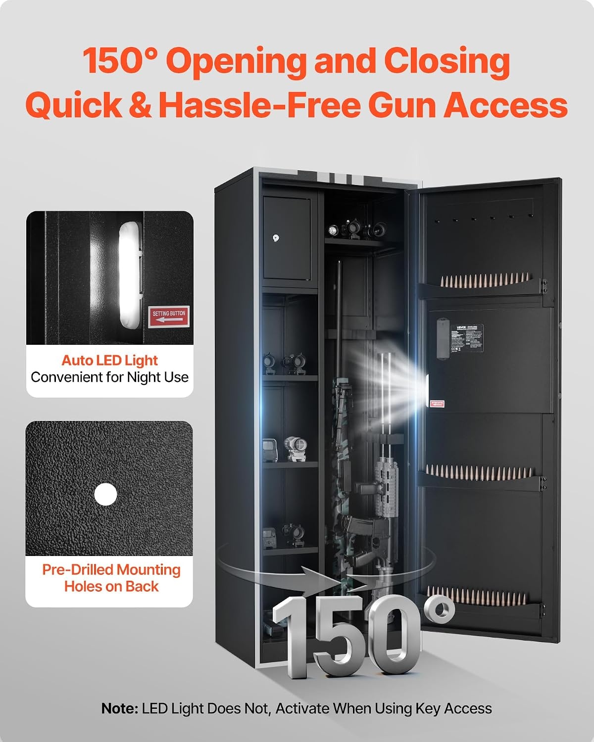 image:imageVEVOR 4 Gun Safe Long Gun Cabinet for Rifles and Pistols Quick Access Rifle Safe with 3 Ammo Slots and 2 Adjustable Racks Large Digital Cabinet with Key and Password LockAssembly Required