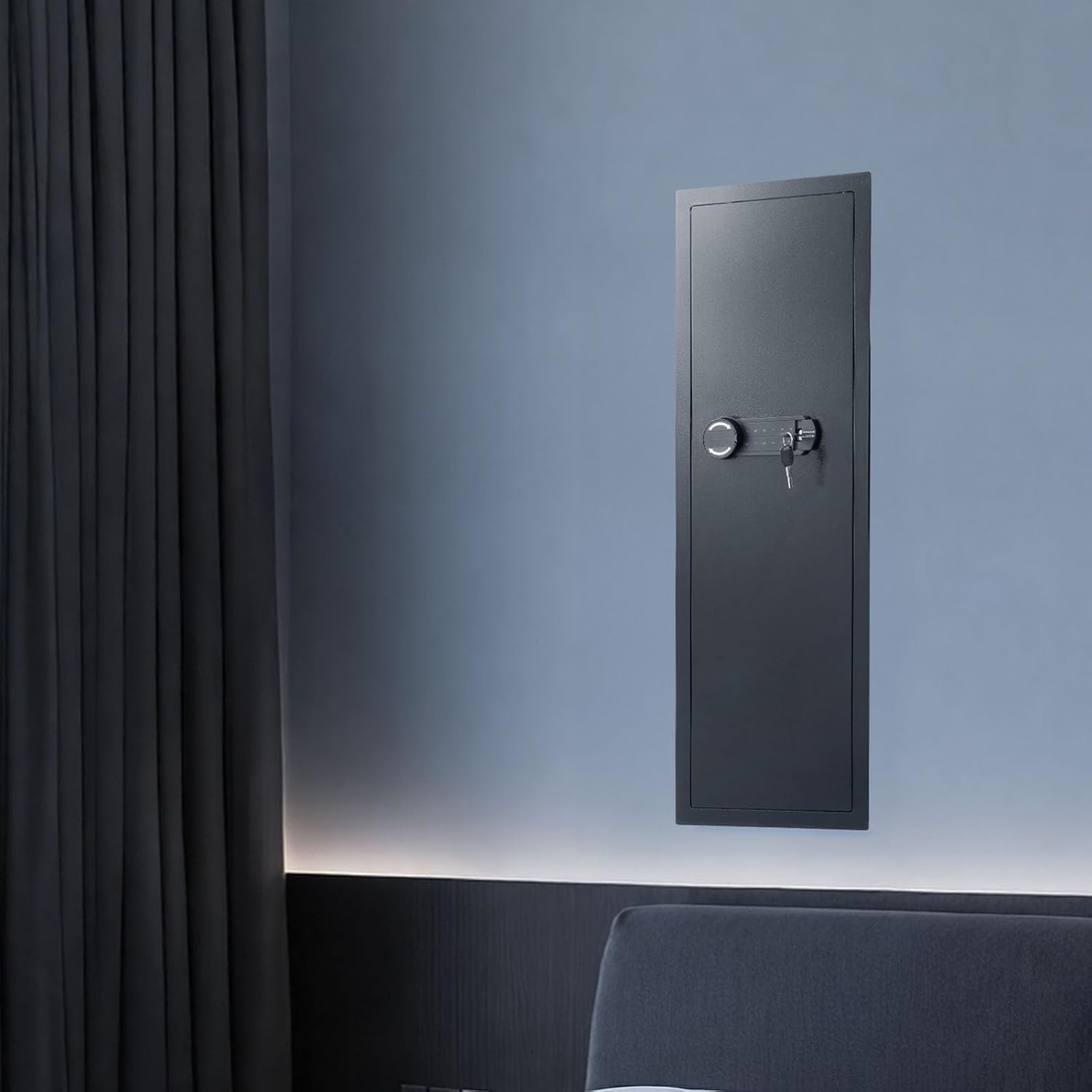 image:imageVEVOR 433 High Wall Safe 4Tier Hidden Wall Mounted Gun Safe with Password amp Key Q235 ColdRolled Steel InWall Box with LED Lighting 3 Adjustable Shelves amp Key Holders BlackBlack