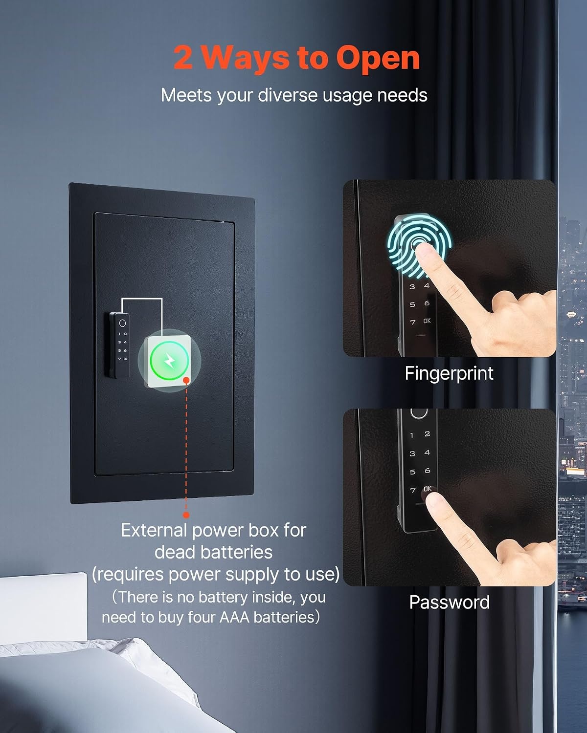 image:imageVEVOR 433 High Wall Safe 4Tier Hidden Wall Mounted Gun Safe with Password amp Key Q235 ColdRolled Steel InWall Box with LED Lighting 3 Adjustable Shelves amp Key Holders BlackBlack