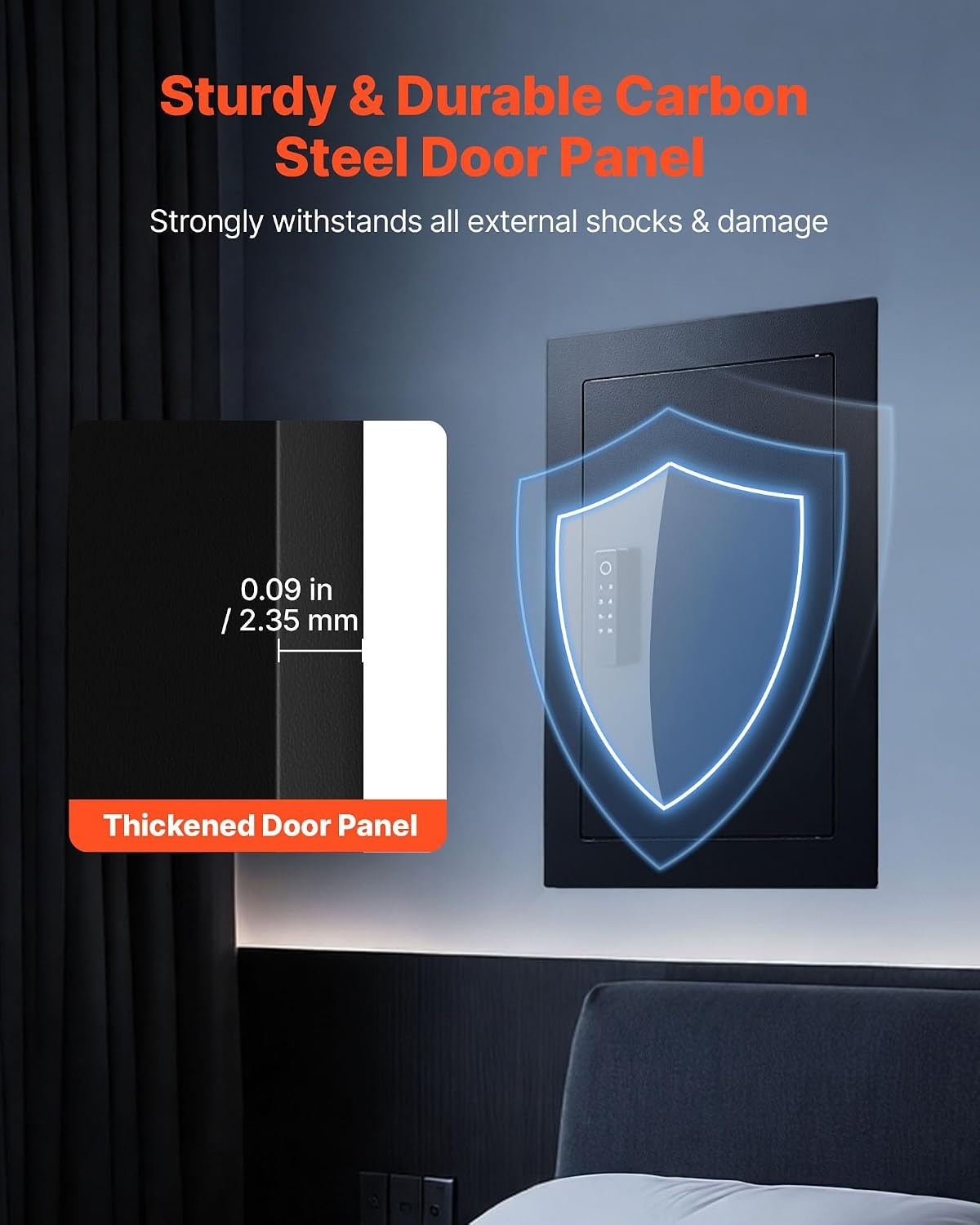 image:imageVEVOR 433 High Wall Safe 4Tier Hidden Wall Mounted Gun Safe with Password amp Key Q235 ColdRolled Steel InWall Box with LED Lighting 3 Adjustable Shelves amp Key Holders BlackBlack