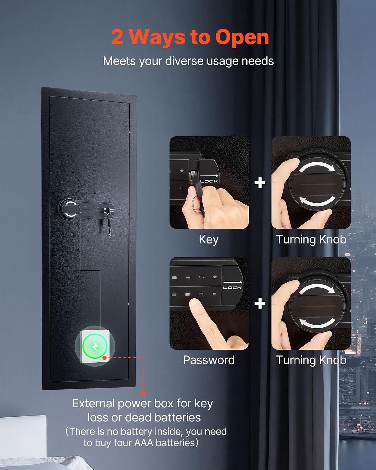 image:imageVEVOR 433 High Wall Safe 4Tier Hidden Wall Mounted Gun Safe with Password amp Key Q235 ColdRolled Steel InWall Box with LED Lighting 3 Adjustable Shelves amp Key Holders BlackBlack