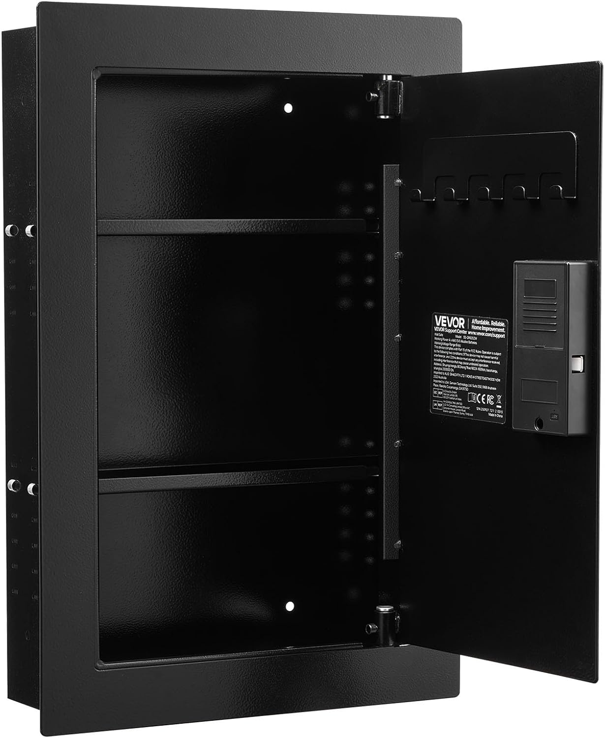 image:imageVEVOR 433 High Wall Safe 4Tier Hidden Wall Mounted Gun Safe with Password amp Key Q235 ColdRolled Steel InWall Box with LED Lighting 3 Adjustable Shelves amp Key Holders BlackBlack