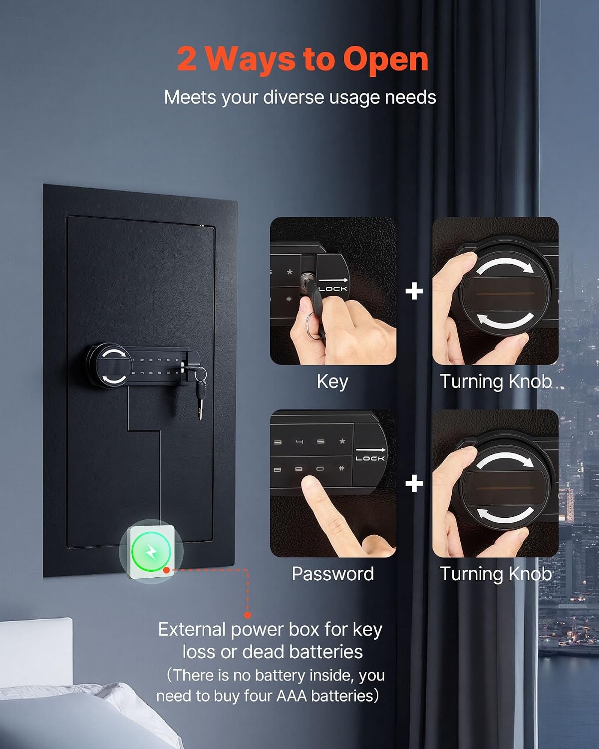image:imageVEVOR 433 High Wall Safe 4Tier Hidden Wall Mounted Gun Safe with Password amp Key Q235 ColdRolled Steel InWall Box with LED Lighting 3 Adjustable Shelves amp Key Holders BlackBlack