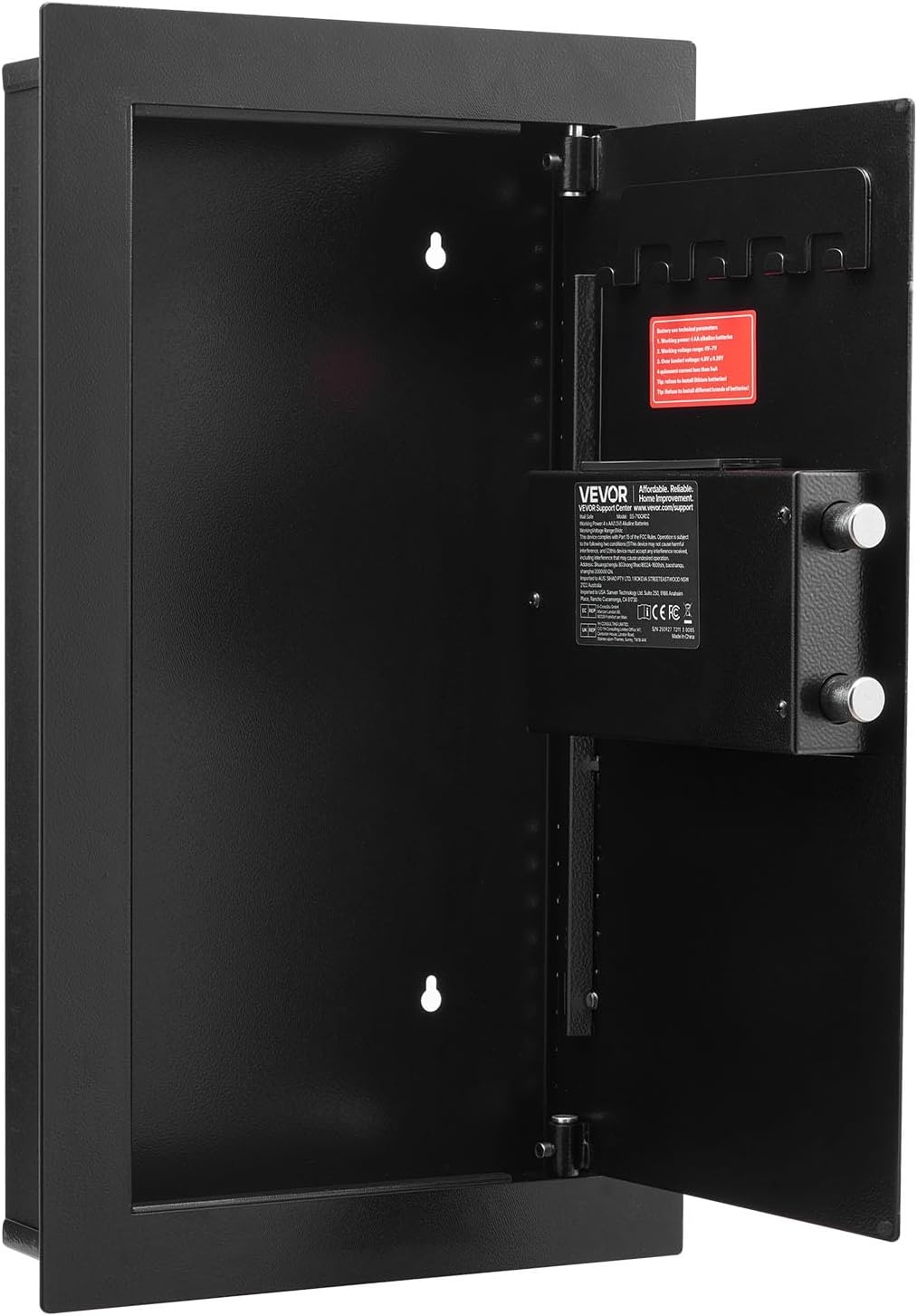 image:imageVEVOR 433 High Wall Safe 4Tier Hidden Wall Mounted Gun Safe with Password amp Key Q235 ColdRolled Steel InWall Box with LED Lighting 3 Adjustable Shelves amp Key Holders BlackBlack