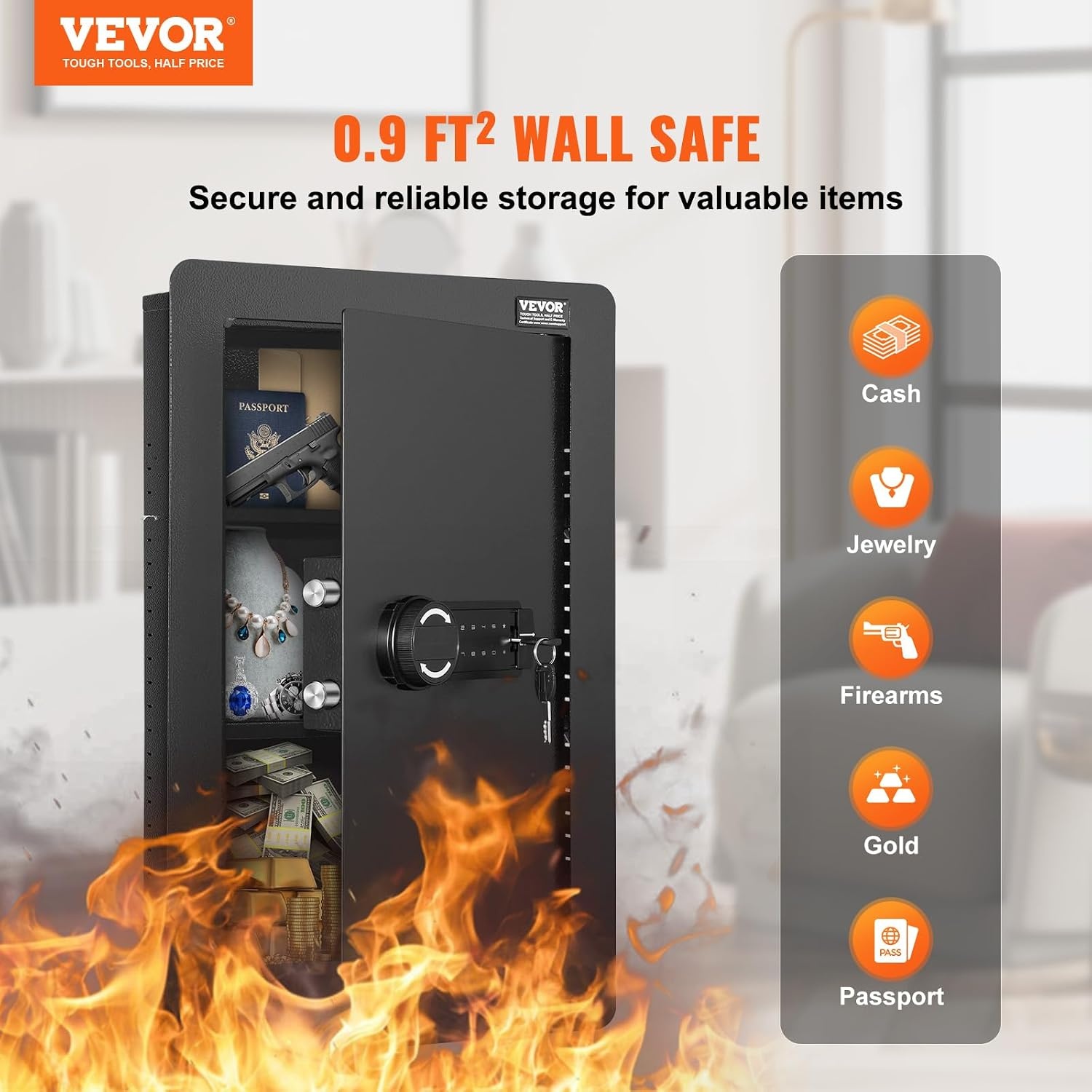 image:imageVEVOR 433 High Wall Safe 4Tier Hidden Wall Mounted Gun Safe with Password amp Key Q235 ColdRolled Steel InWall Box with LED Lighting 3 Adjustable Shelves amp Key Holders BlackBlack