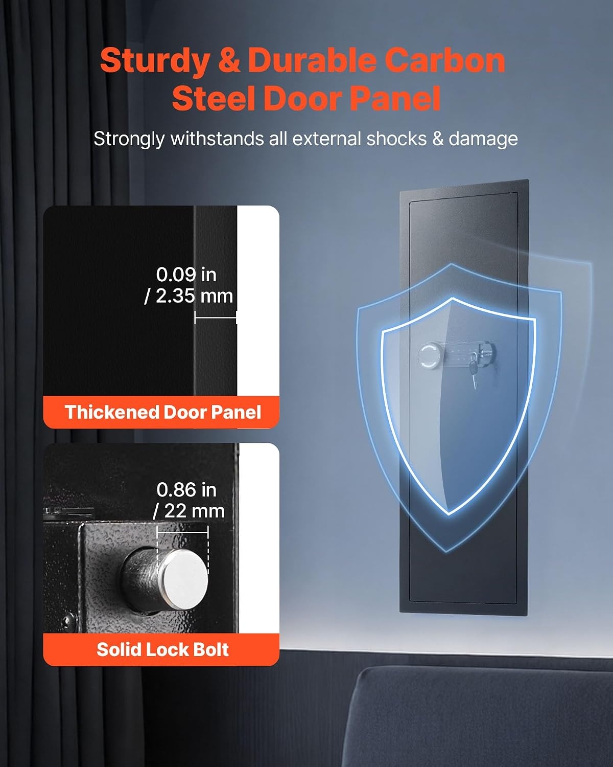 image:imageVEVOR 433 High Wall Safe 4Tier Hidden Wall Mounted Gun Safe with Password amp Key Q235 ColdRolled Steel InWall Box with LED Lighting 3 Adjustable Shelves amp Key Holders BlackBlack