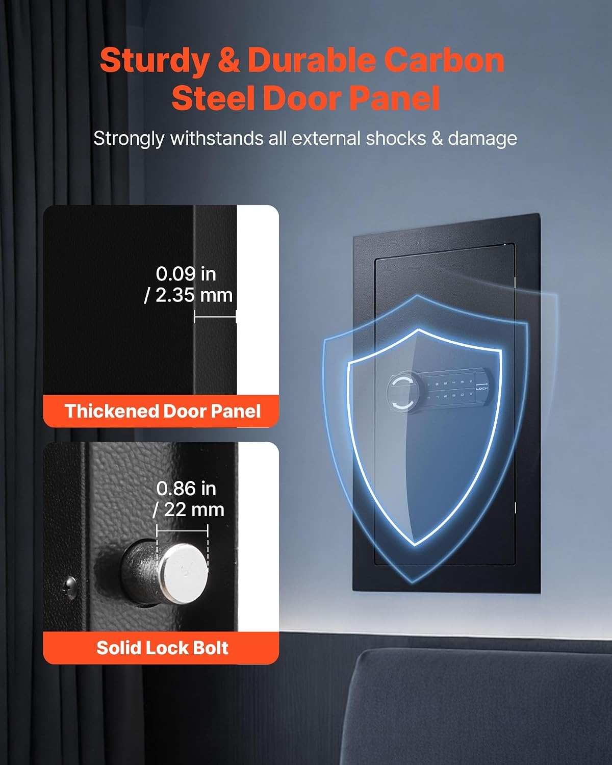 image:imageVEVOR 433 High Wall Safe 4Tier Hidden Wall Mounted Gun Safe with Password amp Key Q235 ColdRolled Steel InWall Box with LED Lighting 3 Adjustable Shelves amp Key Holders BlackBlack