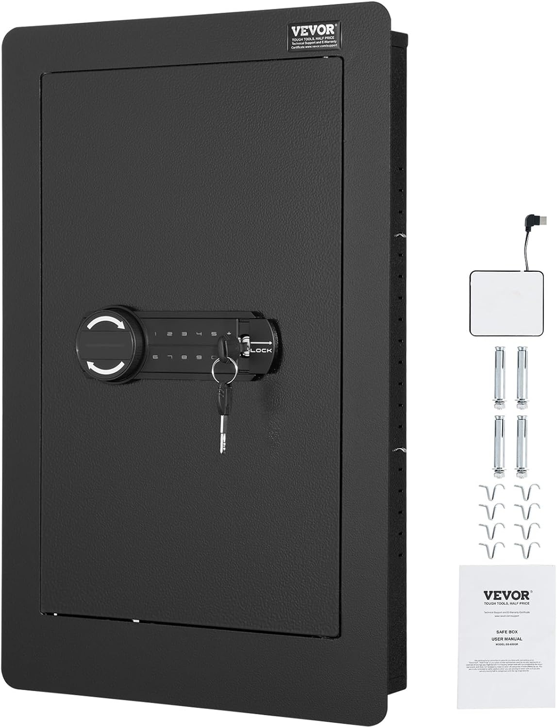 image:imageVEVOR 433 High Wall Safe 4Tier Hidden Wall Mounted Gun Safe with Password amp Key Q235 ColdRolled Steel InWall Box with LED Lighting 3 Adjustable Shelves amp Key Holders BlackBlack