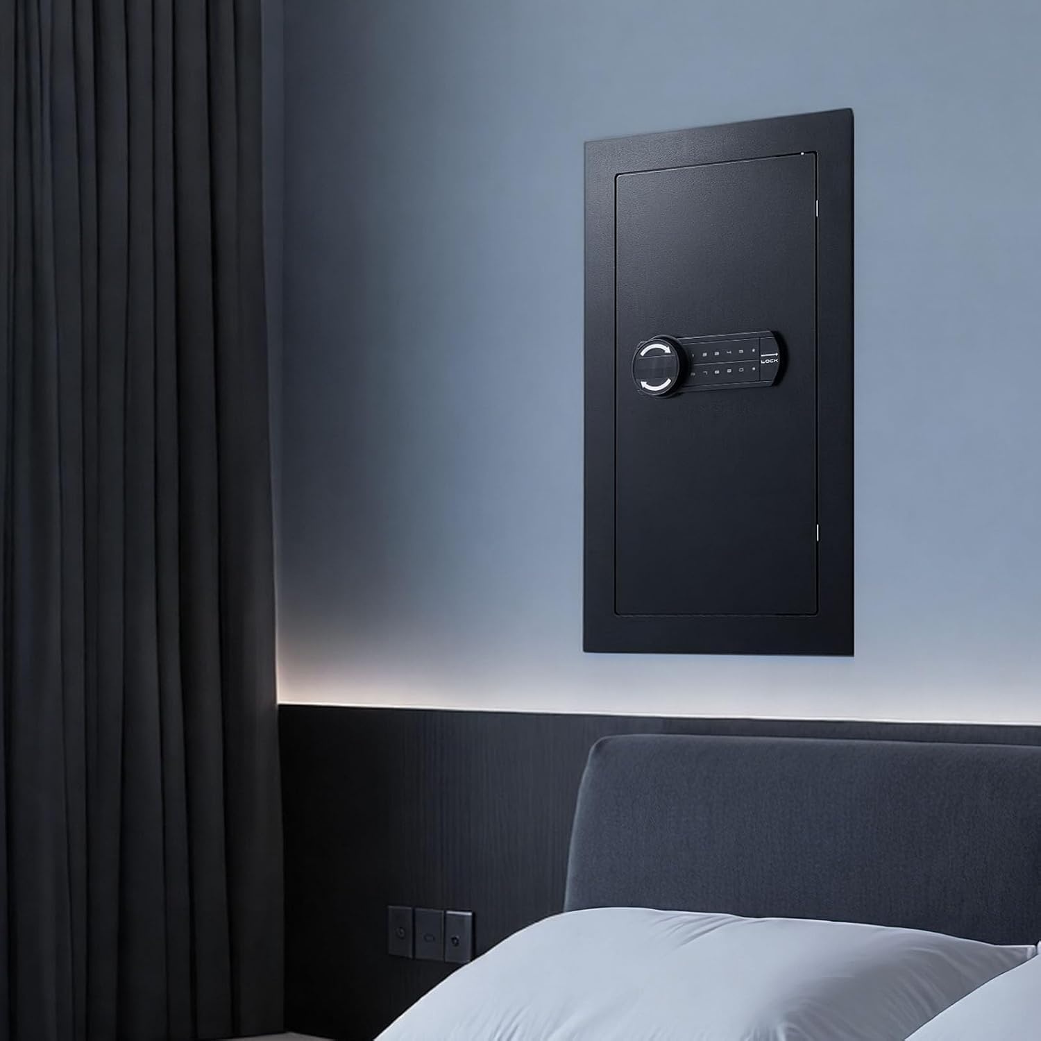 image:imageVEVOR 433 High Wall Safe 4Tier Hidden Wall Mounted Gun Safe with Password amp Key Q235 ColdRolled Steel InWall Box with LED Lighting 3 Adjustable Shelves amp Key Holders BlackBlack