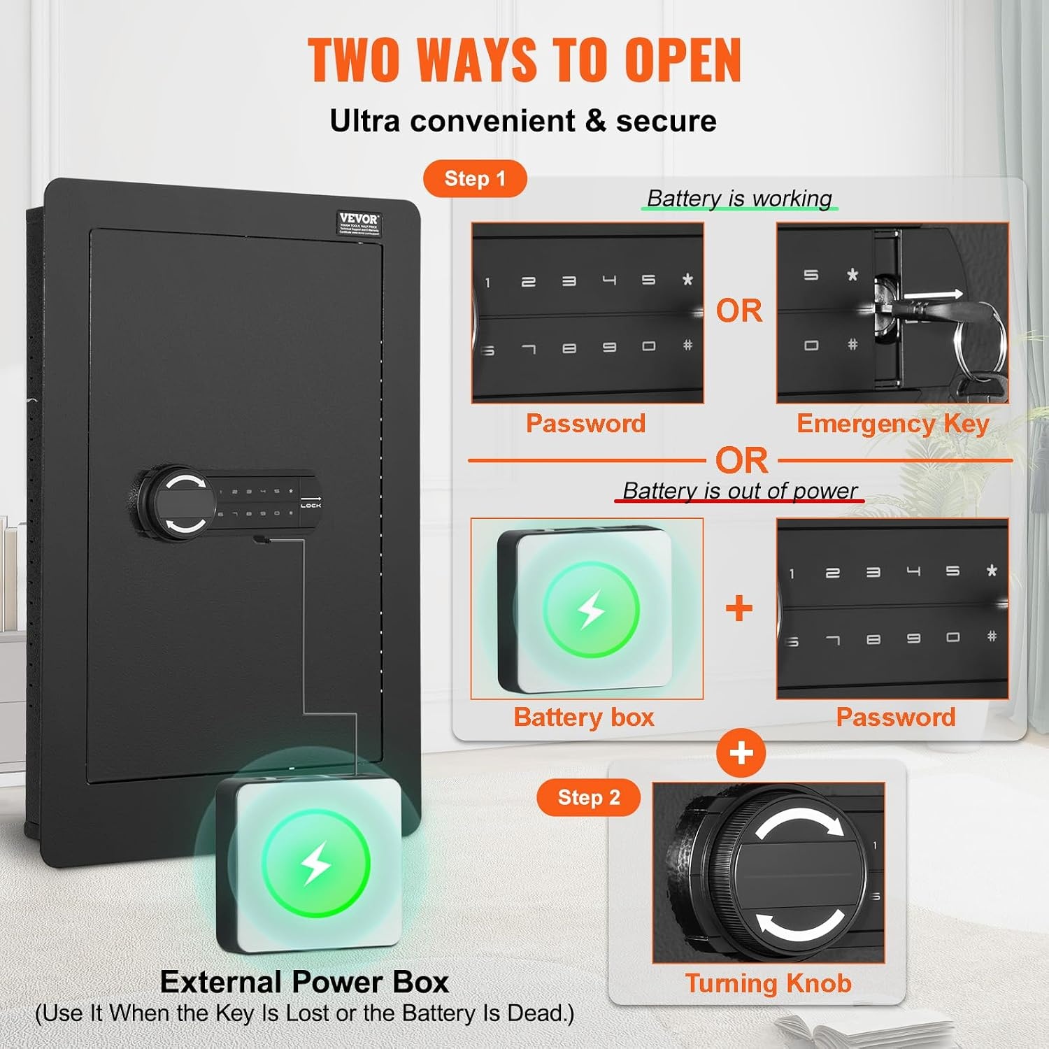 image:imageVEVOR 433 High Wall Safe 4Tier Hidden Wall Mounted Gun Safe with Password amp Key Q235 ColdRolled Steel InWall Box with LED Lighting 3 Adjustable Shelves amp Key Holders BlackBlack