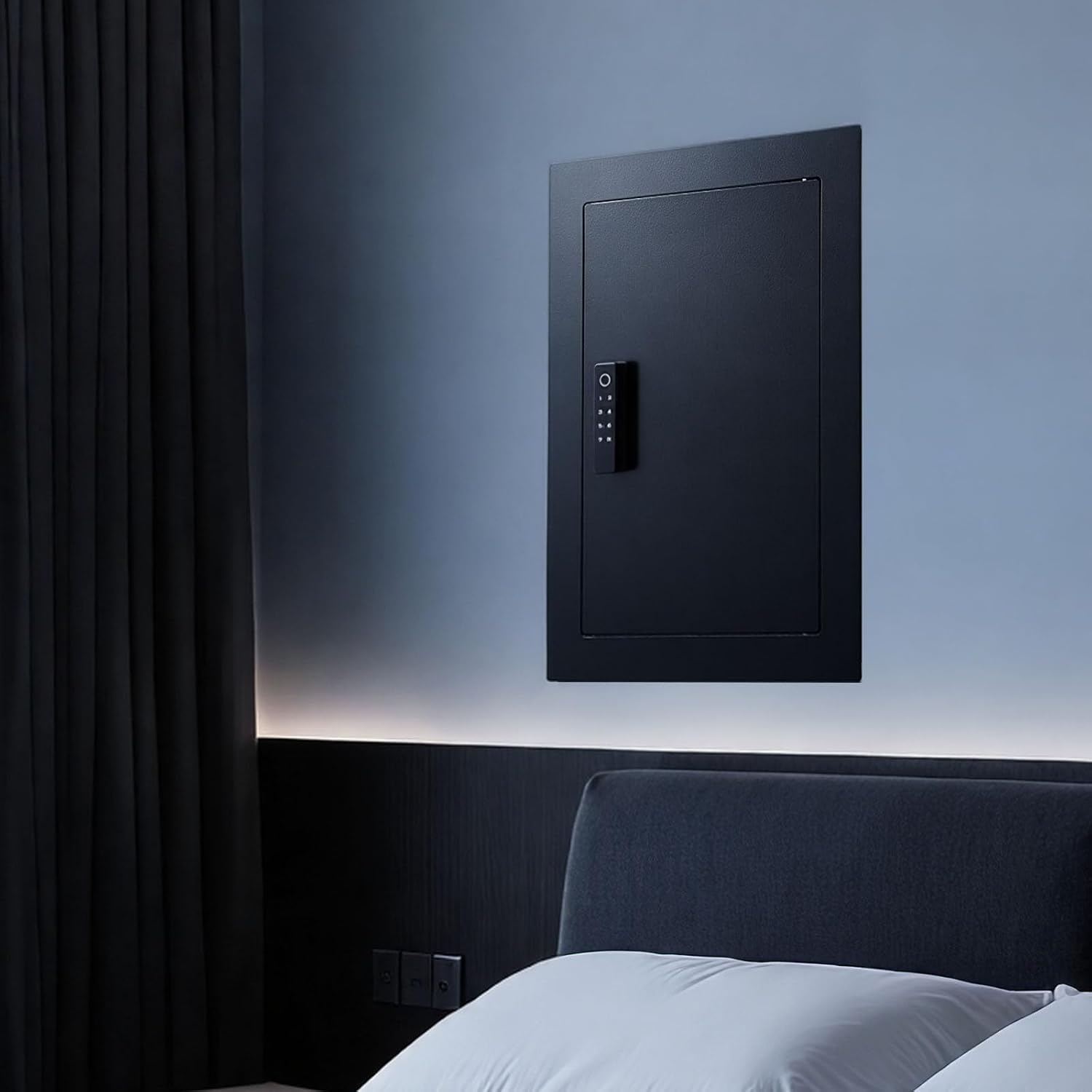 image:imageVEVOR 433 High Wall Safe 4Tier Hidden Wall Mounted Gun Safe with Password amp Key Q235 ColdRolled Steel InWall Box with LED Lighting 3 Adjustable Shelves amp Key Holders BlackBlack