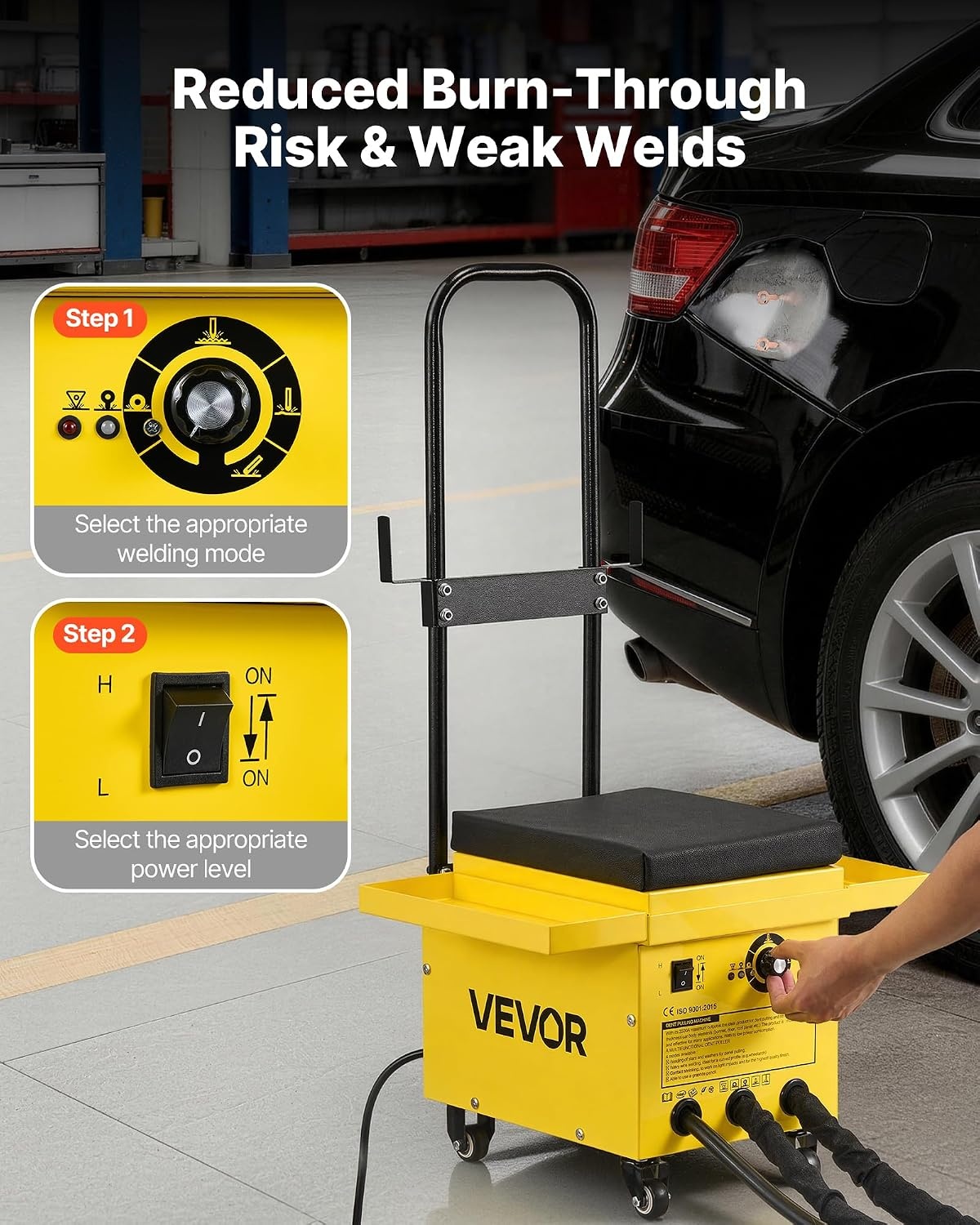 image:imageVEVOR 45KW Professional Stud Welder Dent Repair Kit with 2 Welding Guns amp 6 Modes All in One Dent Repair Workstation with Extended Handle Padded Seat and Accessory Tray374 x 197 x 161 in
