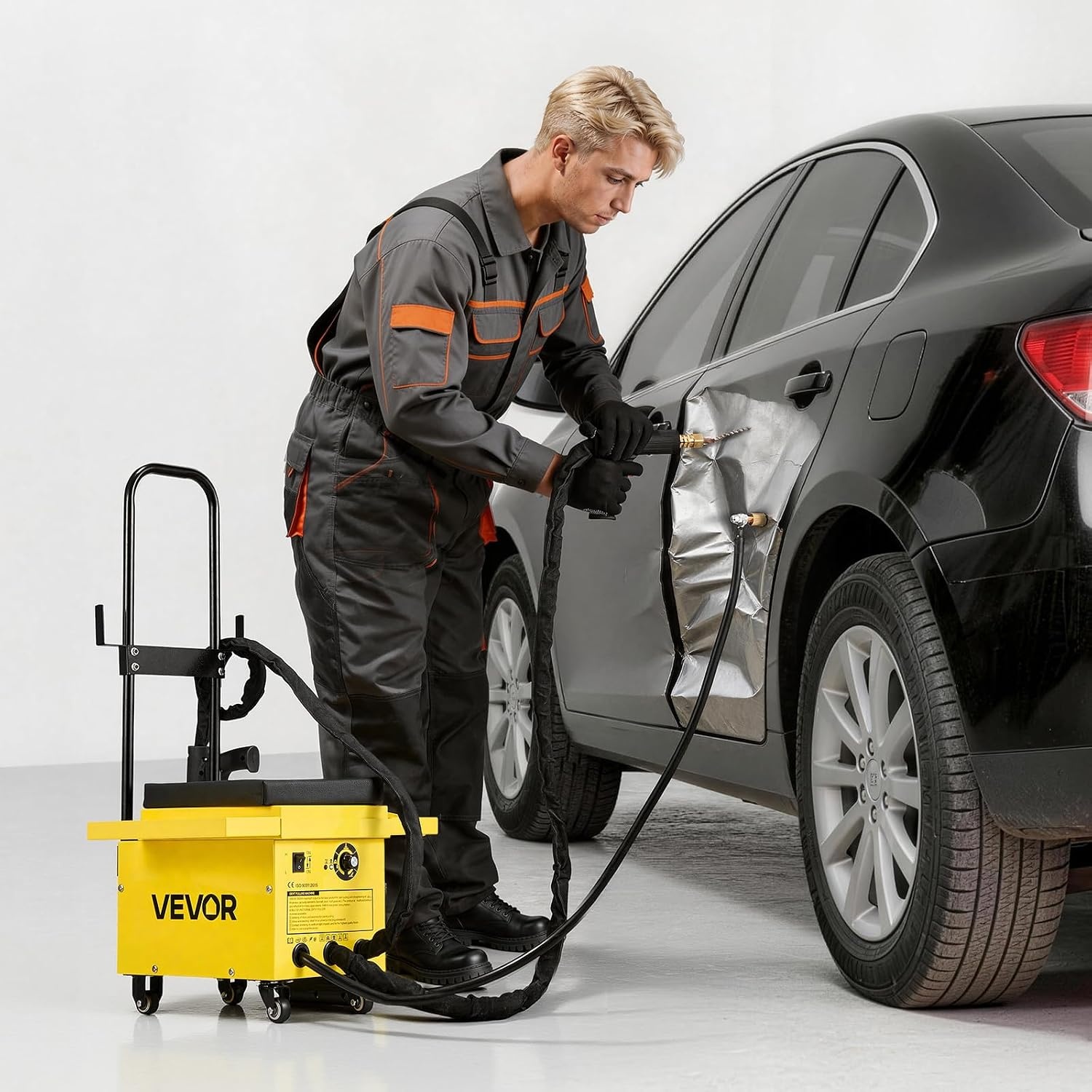 image:imageVEVOR 45KW Professional Stud Welder Dent Repair Kit with 2 Welding Guns amp 6 Modes All in One Dent Repair Workstation with Extended Handle Padded Seat and Accessory Tray374 x 197 x 161 in