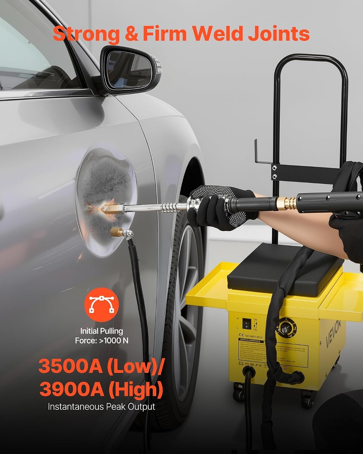image:imageVEVOR 45KW Professional Stud Welder Dent Repair Kit with 2 Welding Guns amp 6 Modes All in One Dent Repair Workstation with Extended Handle Padded Seat and Accessory Tray374 x 197 x 161 in