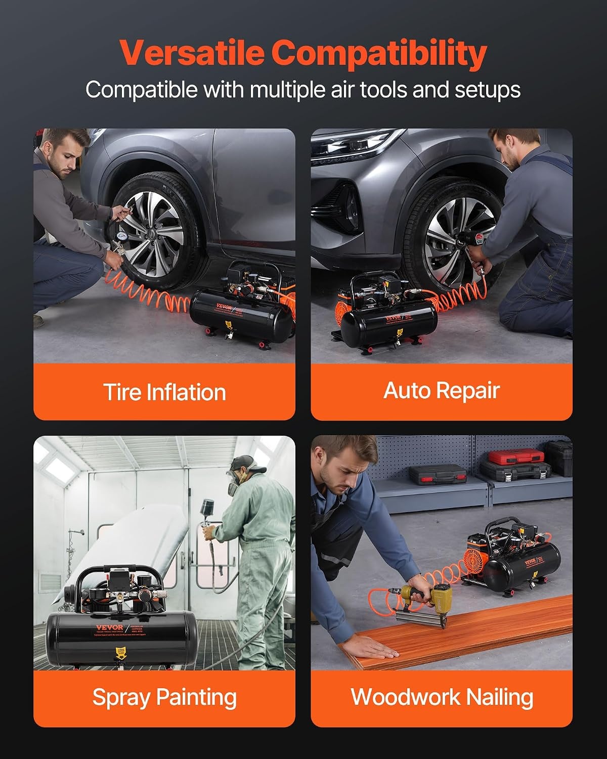 image:imageVEVOR 48 Gallon Air Compressor 12HP 22 CFM90PSI Oil Free Air Compressor Tank amp Max 116PSI Pressure 70 dB Ultra Quiet Compressor for Auto Repair Tire Inflation Spray Painting Woodwork Nailing2 Gallon