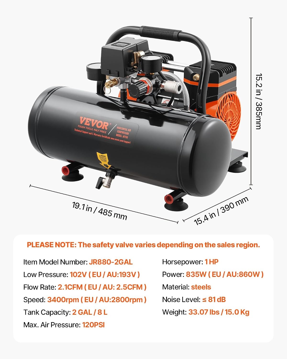 image:imageVEVOR 48 Gallon Air Compressor 12HP 22 CFM90PSI Oil Free Air Compressor Tank amp Max 116PSI Pressure 70 dB Ultra Quiet Compressor for Auto Repair Tire Inflation Spray Painting Woodwork Nailing2 Gallon