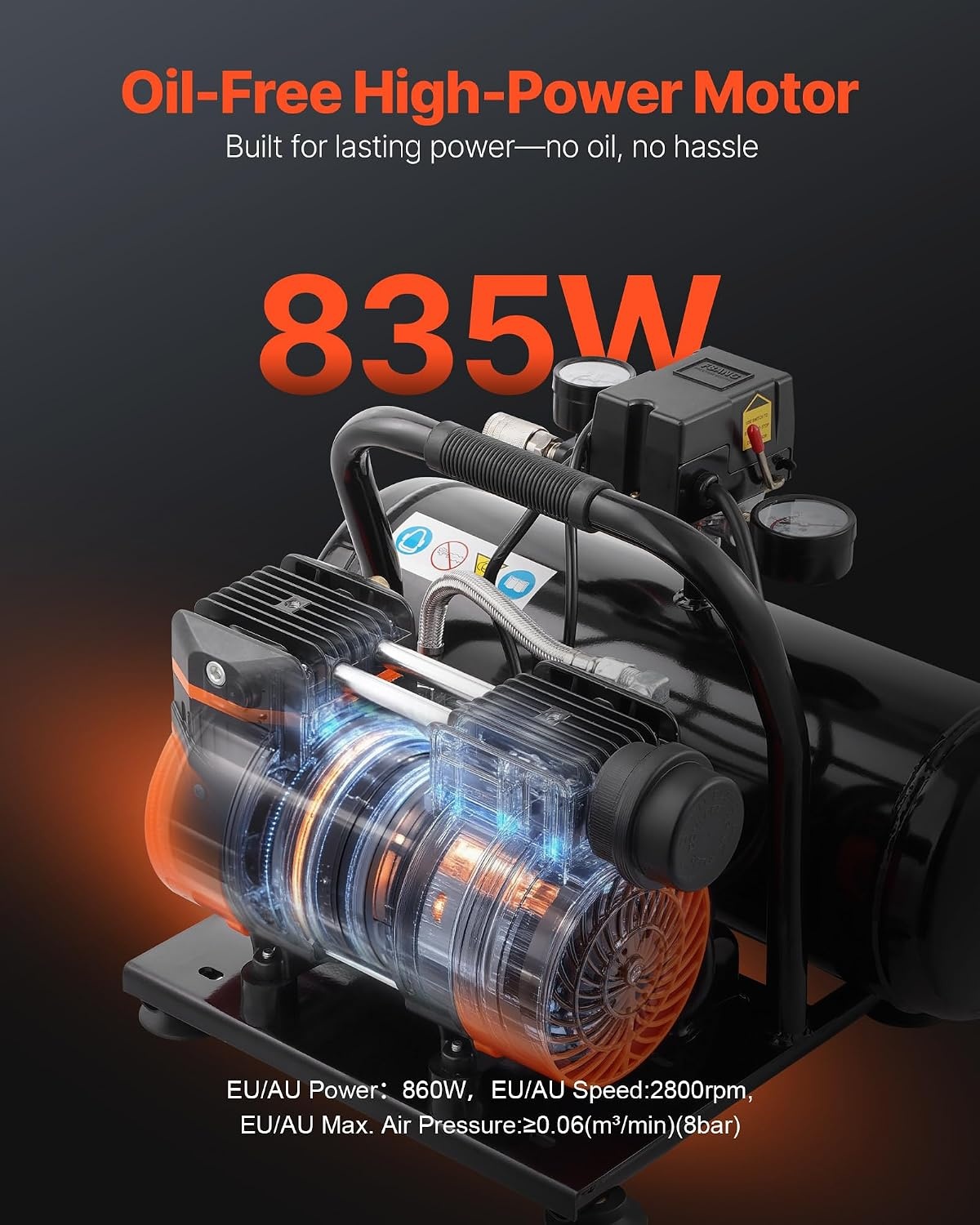 image:imageVEVOR 48 Gallon Air Compressor 12HP 22 CFM90PSI Oil Free Air Compressor Tank amp Max 116PSI Pressure 70 dB Ultra Quiet Compressor for Auto Repair Tire Inflation Spray Painting Woodwork Nailing2 Gallon