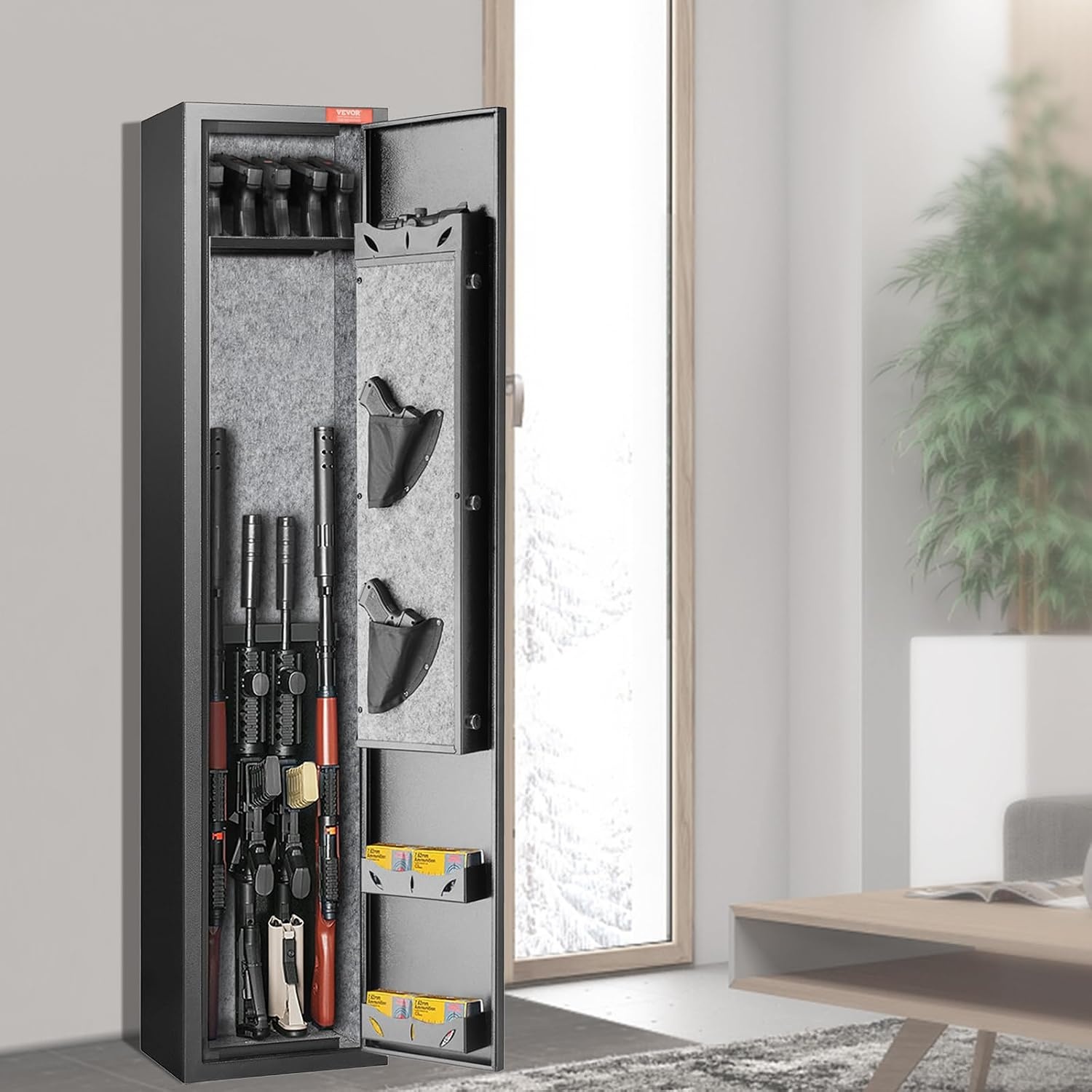 image:imageVEVOR 5 Rifles Gun Safe Rifle Safe with Fingerprint Lock Quick Access Gun Storage Cabinet for Shotguns with Removable Shelf amp Pistol Rack