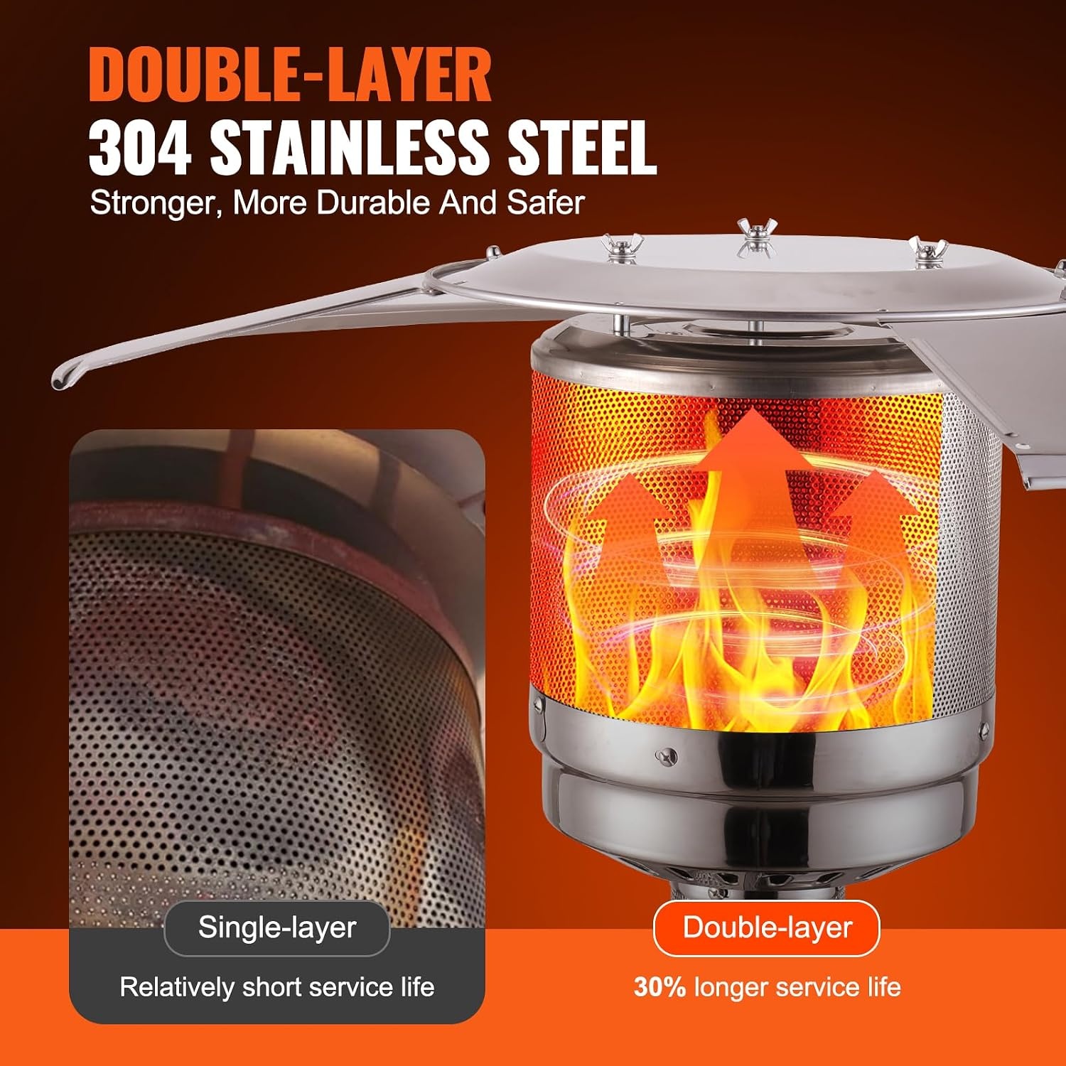 image:imageVEVOR 50000BTU Propane Patio Heater for Outdoor Use With Round Table Design Metal Burner and Wheels Tall Hammered Flame Heater for Party Backyard Garden Silver GraySilvergray