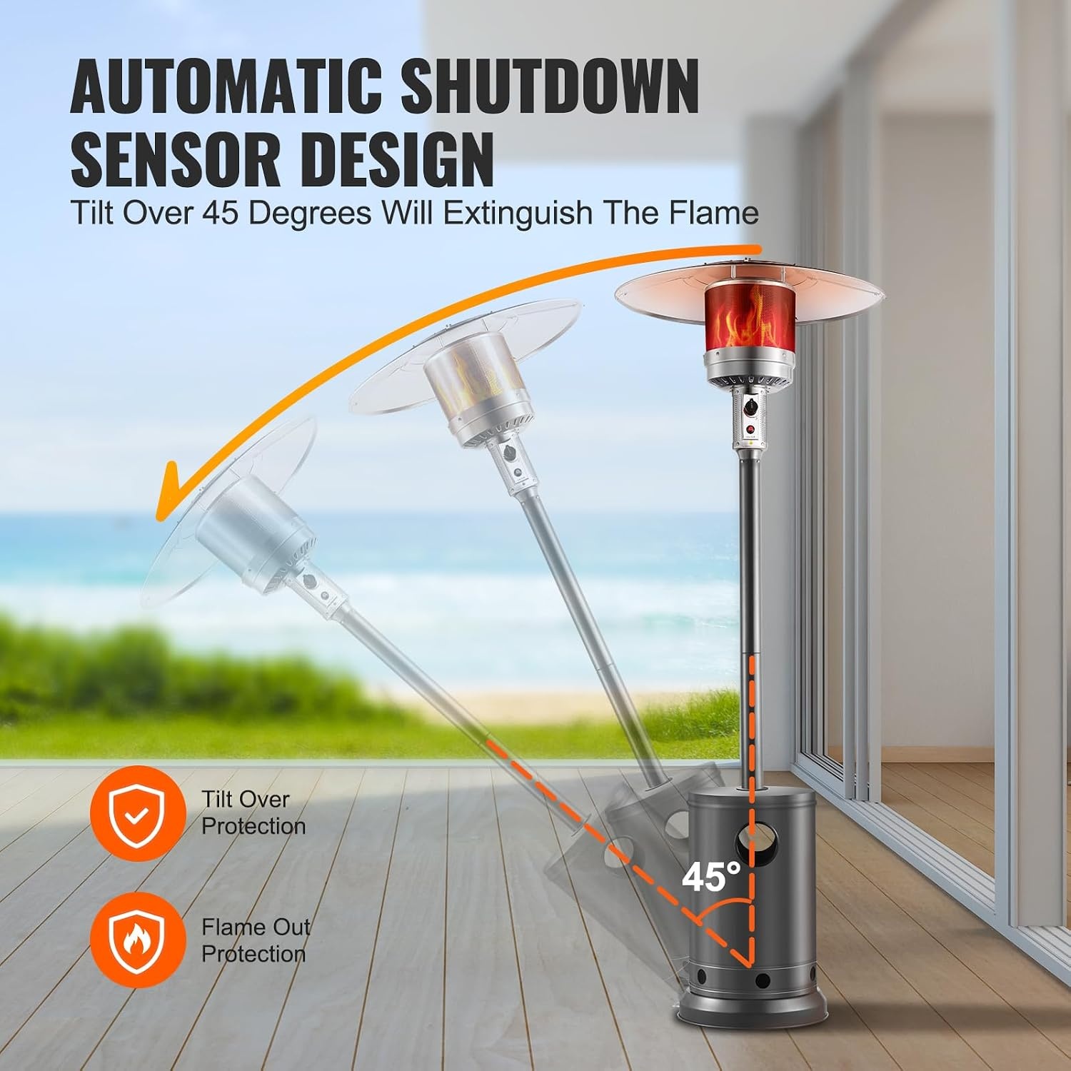 image:imageVEVOR 50000BTU Propane Patio Heater for Outdoor Use With Round Table Design Metal Burner and Wheels Tall Hammered Flame Heater for Party Backyard Garden Silver GraySilvergray