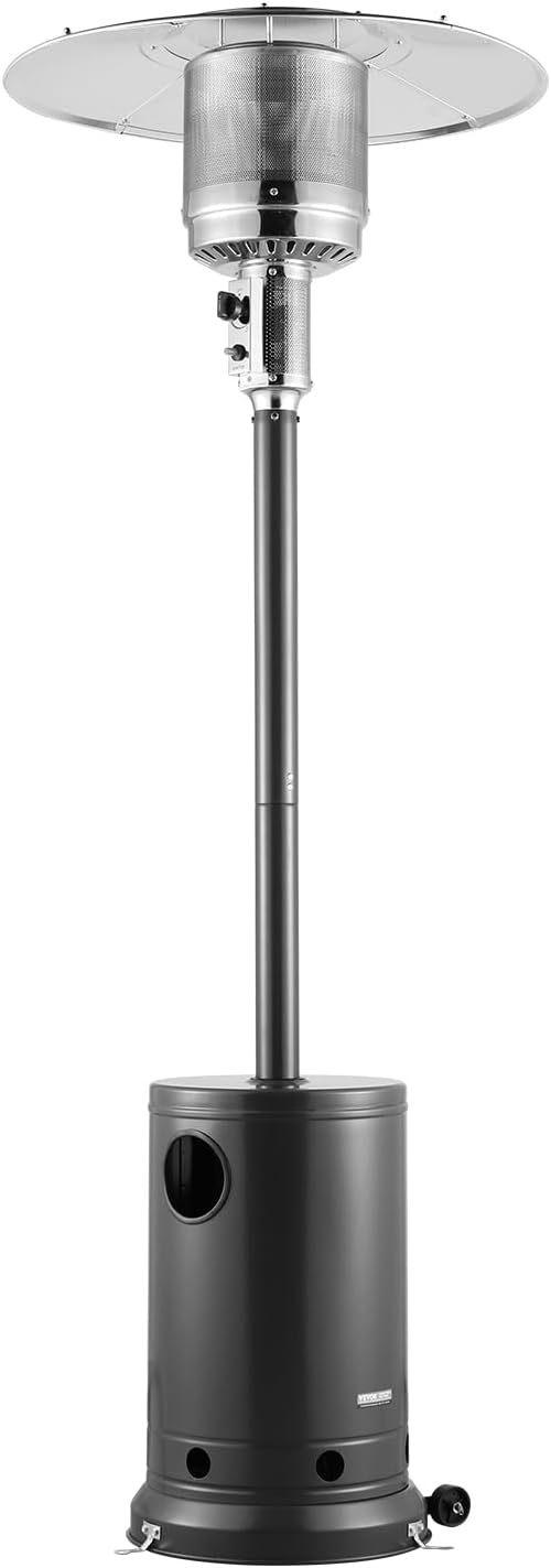 image:imageVEVOR 50000BTU Propane Patio Heater for Outdoor Use With Round Table Design Metal Burner and Wheels Tall Hammered Flame Heater for Party Backyard Garden Silver GraySilvergray
