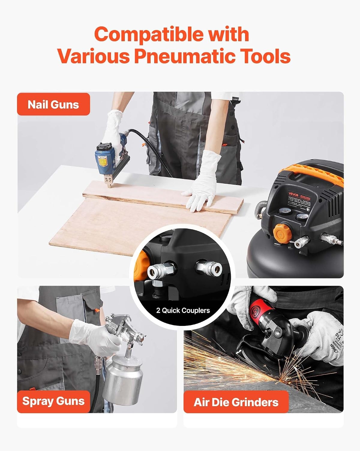 image:imageVEVOR 6 Gallon Air Compressor 17HP 23CFM 90PSI Portable Pancake Air Compressor amp 150PSI Max Working Pressure OilFree Compressor Tank for Tire Inflation Spray Painting Woodwork Nailing 120V