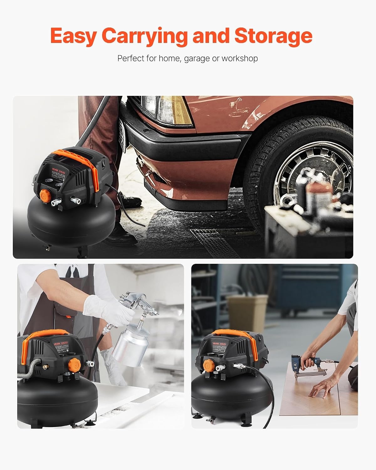image:imageVEVOR 6 Gallon Air Compressor 17HP 23CFM 90PSI Portable Pancake Air Compressor amp 150PSI Max Working Pressure OilFree Compressor Tank for Tire Inflation Spray Painting Woodwork Nailing 120V