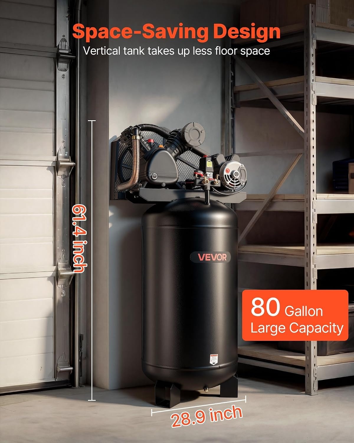 image:imageVEVOR 60 Gallons HeavyDuty Air Compressor 37HP 8 SCFM at 90PSI Air Compressors Max 155PSI Pressure OilLubricated Compressor Tank for Industrial Manufacturing Large Workshops 230V 60Hz NoPlug289 x 217 x 614 in