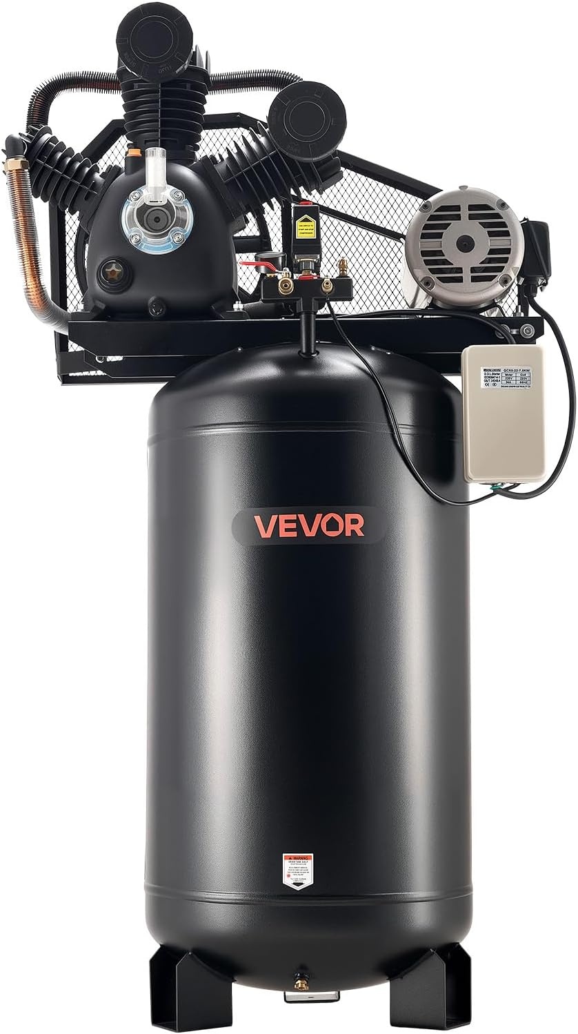 image:imageVEVOR 60 Gallons HeavyDuty Air Compressor 37HP 8 SCFM at 90PSI Air Compressors Max 155PSI Pressure OilLubricated Compressor Tank for Industrial Manufacturing Large Workshops 230V 60Hz NoPlug80Gallon 10HP 175PSI