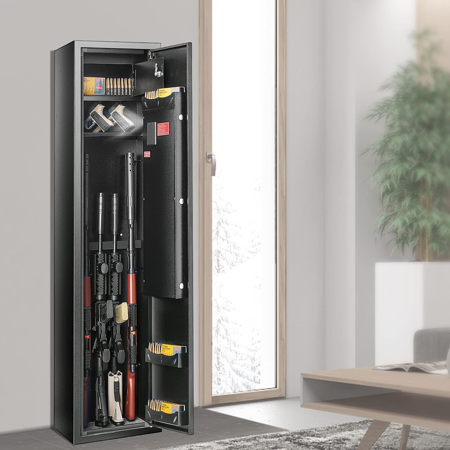image:imageVEVOR 68 Rifles Gun Safe Rifle Safe with Digital Keypad amp Lock Gun Storage Cabinet with Builtin Storage Locker Removable Storage Shelf for Home Long Gun and Pistols Black