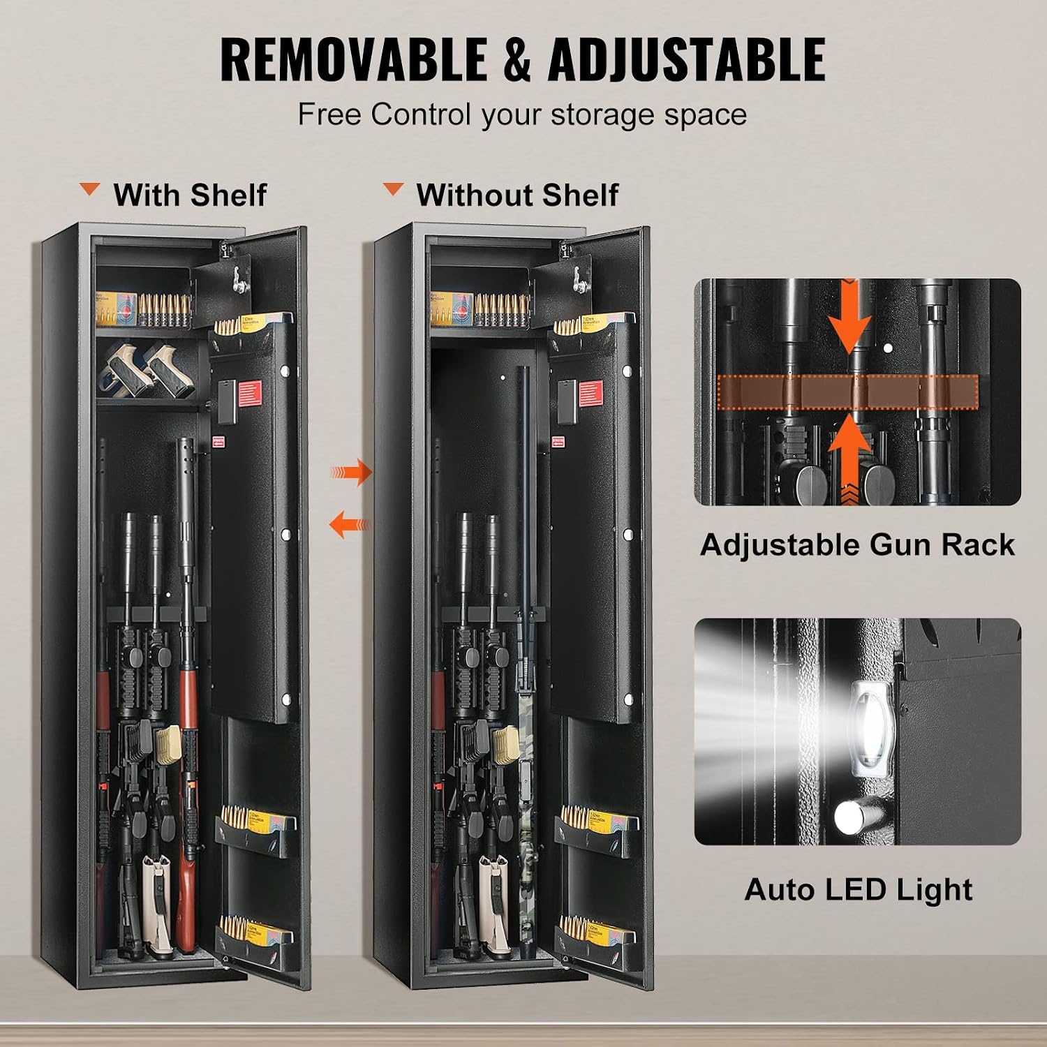 image:imageVEVOR 68 Rifles Gun Safe Rifle Safe with Digital Keypad amp Lock Gun Storage Cabinet with Builtin Storage Locker Removable Storage Shelf for Home Long Gun and Pistols Black