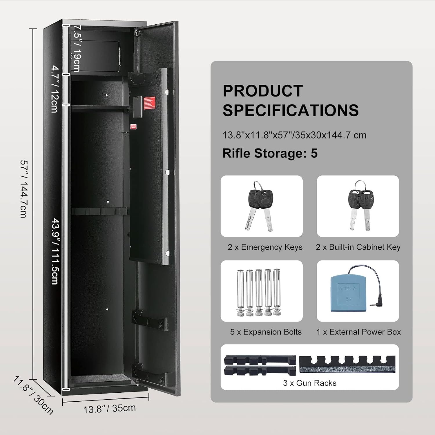 image:imageVEVOR 68 Rifles Gun Safe Rifle Safe with Digital Keypad amp Lock Gun Storage Cabinet with Builtin Storage Locker Removable Storage Shelf for Home Long Gun and Pistols Black